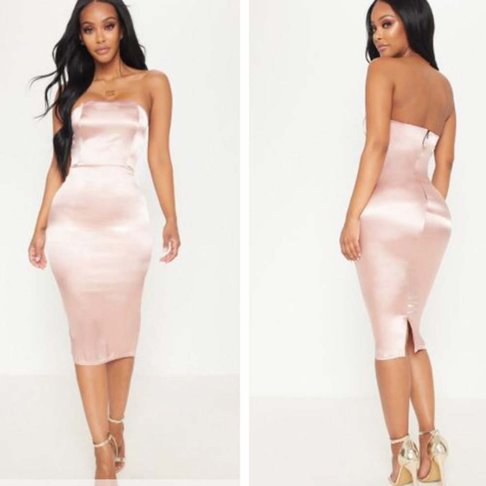 satin bandeau midi dress